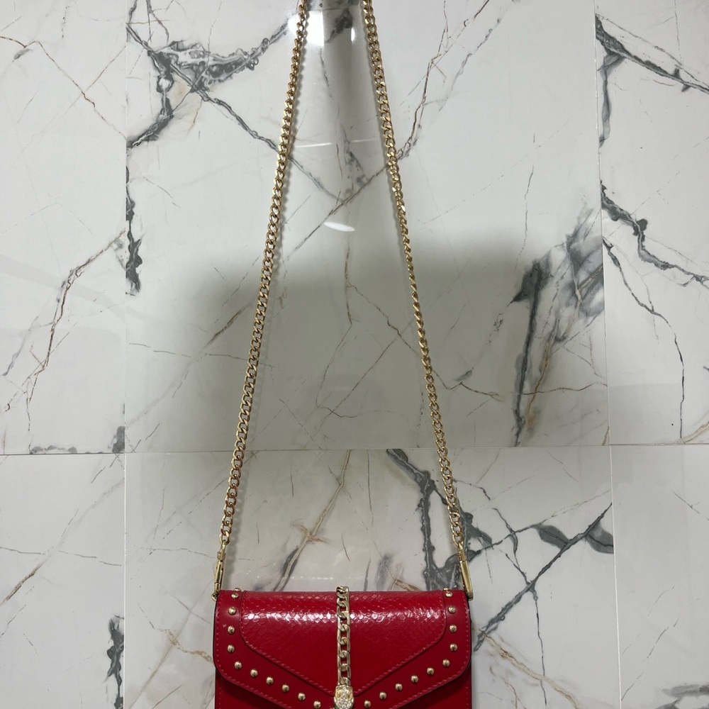 Aldo Red and Gold Crossbody Bag with Chain Strap